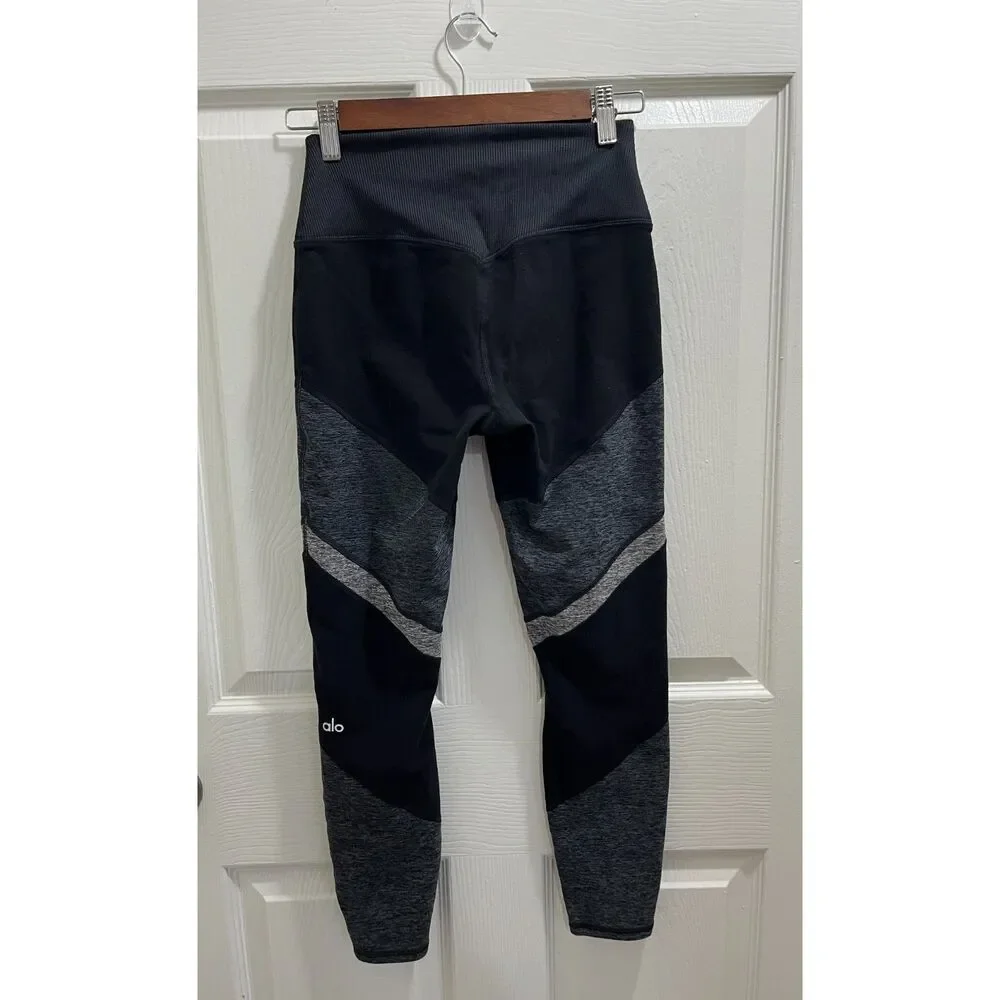Alo Yoga Sheila Alosoft 7/8 Leggings Size Small Black Gray Activewear Pilates